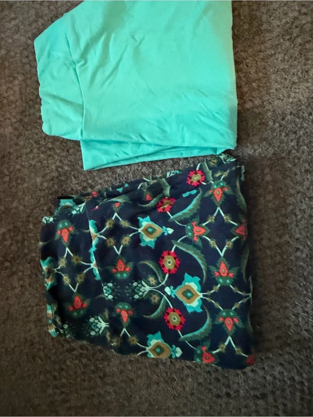 LN Women’s OS Turquoise Green Matching Print Leggings - Comfortable Everyday
